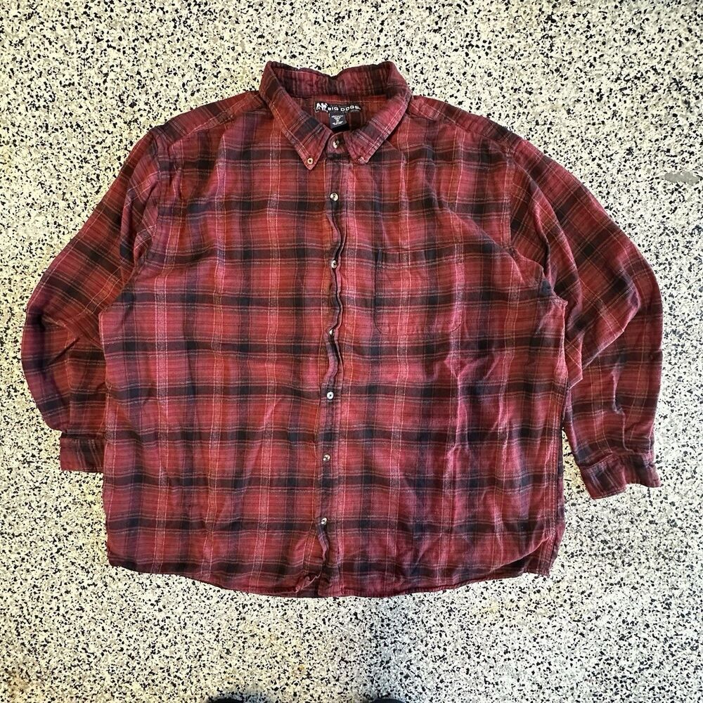 Vintage 90s Big Dogs Flannel Shirt Mens 3XL Red Black Plaid Shacket Button